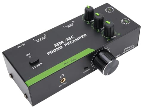 Luocute Préampli Phono, Amplificateur de Platine Vinyle à Réglage 3 Bandes avec Entrée et Sortie XLR, Prise en Charge des Cartouches MM MC pour Tourne-Disque et Systèmes (Prise UE 100 à 240V)