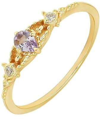 Freundschaftsringe Freundinnen, Promise Ring mit Birnenförmigem Amethyst und Diamant 18K Gelbgold Größe 63 (20.1)