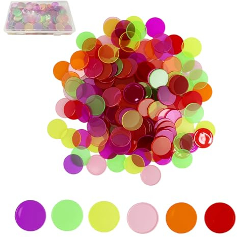 FAREASTSHOP 300 stycken bingochips, 7 färger spelmärken, transparenta bingo-räkningskips, räknechips, färgade räknarchips, bingochips för spelkort matemöva antal spelchips