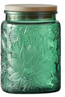 Hocadrv Barattolo di vetro vintage con coperchio in legno, 700 ml, barattolo decorativo da cucina per caffè, caramelle, tè e biscotti (verde)