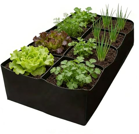 Jonuin 180x90x30cm Fabric Raised Garden Bed, 8 Grids Fabric Raised Bed for Garden, Plant Grow Bags, Outdoor Plant Flower Grow Bag, Rectangle Planting Container for Growing Vegetables, Flowers, Herbs