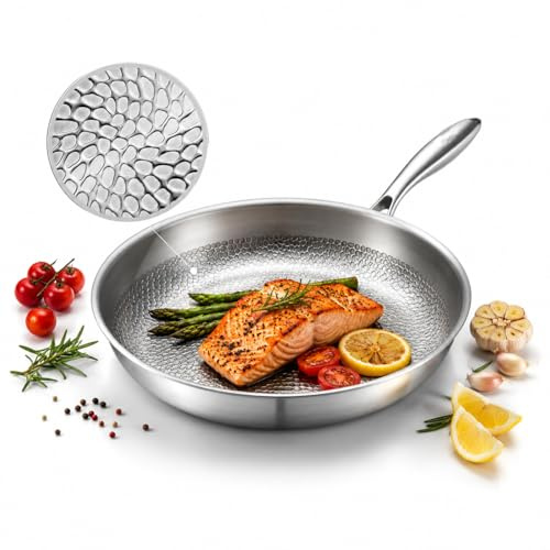 Generico Padella Titanio Puro Senza Rivestimento, Padella in Titanio Antiaderente con Motivo Martellato e Spatola Inclusa, Antigraffio, Fondo Ampio, Induzione e Gas (con coperchio) (A, 26cm)
