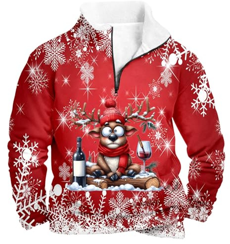 Sudadera polar genérica con cuello de cremallera 1/4, forro térmico, sin capucha, ideal para fiestas y salidas casuales de invierno. (XL)