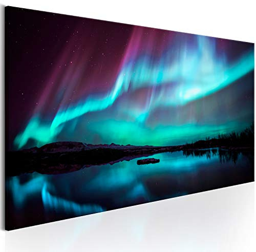 murando - Leinwandbild Nordlicht Island Nacht, 120x40 cm, 1-teilig, modern | Hochwertige Leinwand, sofort aufhängbar, ideal fürs Wohn- oder Schlafzimmer, wasserfest und lichtecht, langlebig, stilvoll