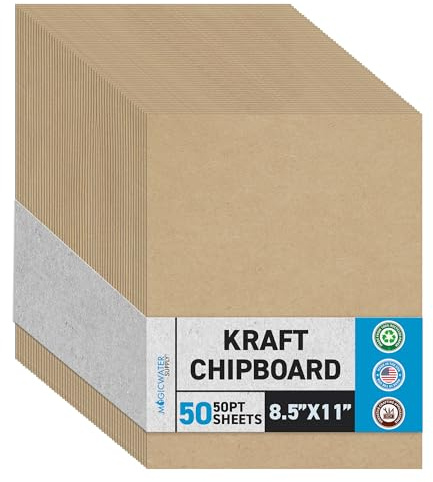 MagicWater Supply 50 Chipboard Sheets 8.5 x 11 inch - 50pt (Point) Heavy Weight Brown Kraft Cardboard for Scrapbooking & Picture Frame Backing (.050 Caliper Thick) Paper Board | | For DIY Projects, Heavy Duty Kraft, Paperboard for Scrapbooking, Books, Picture Frame Backing, Art Projects & Crafts