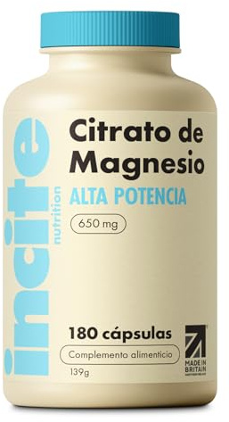Incite Nutrition Citrato de Magnesio 650mg. Complemento de Alta Potencia y Absorción. 180 Cápsulas, Suministro para 6 Meses. Para los Músculos, la Energía y el Sueño. Aptas para Vegetarianos y Veganos