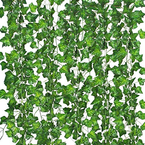 Comtelek 84 FT Artificial Ivy 12 Pack Ivy Vine Garland Ivy Leaves Greenery Garlands Clip Hanging Fake Leaf Plants Faux Green Flowers Decor Home Kitchen Garden Office Wedding Wall