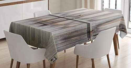 ABAKUHAUS Rustikal Tischdecke, Hölzerne Eiche Country-Tor, Personalisierter Druck Klare Farben ohne Verblassen Waschbar für Außen Bereich, 140 x 170 cm, Braun Mehrfarbig