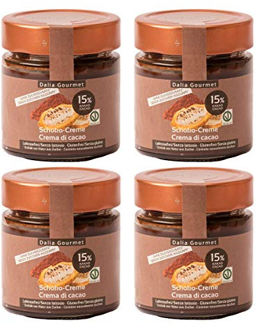 Dalia - Crema spalmabile | Senza aggiunta di zuccheri con ERITRITOLO - STEVIA | Vegan - Senza Lattosio | Senza Glutine | Prodotto artigianale italiano | 4 pezzi da 200 g |Crema di Cacao