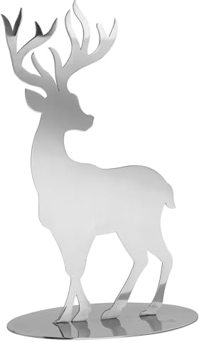 Fink Hirsch Figur 10 cm aus silberfarbenem Edelstahl - Deko für stilvolle Wohnaccessoires & Tischkultur - Silhouetten-Figur auf Standplatte für Sideboard, Fensterbank & saisonale Arrangements