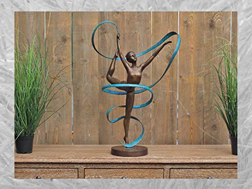 IDYL Bronze-Skulptur Turnerin mit Band | 89x27x47 cm | Klassische Bronze-Figur handgefertigt | Gartenskulptur oder Wohnbereich-Dekoration | Hochwertiges Kunsthandwerk | Wetterfest