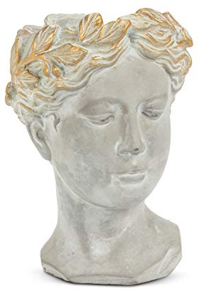 Abbott Collection Aphrodite Head Planter - Medium Indoor & Outdoor Pflanztopf - Skurrile Frau Statue Kopf Pflanzer für Blumen und Sukkulenten (8,5 Zoll, Grau/Gold) | Zement, für drinnen und draußen, für Blumen und Sukkulenten, grau/gold, ohne Ablaufloch, 21,6 cm hoch, 8,9 cm Öffnung