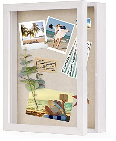 Love-KANKEI 3D Bilderrahmen 28 x 35 cm Holz Objektrahmen zum Befüllen Shadow Box Frame mit 8 Stecknadeln, Geschenk für Familie Freunde usw. (Weiß)