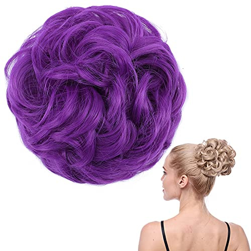 SEGO Elasitco con Capelli Ricci Finti Spettinati Ciambella per Chignon Extension Folto 45g Hair Bun Coda di Cavallo # Viola Scuro