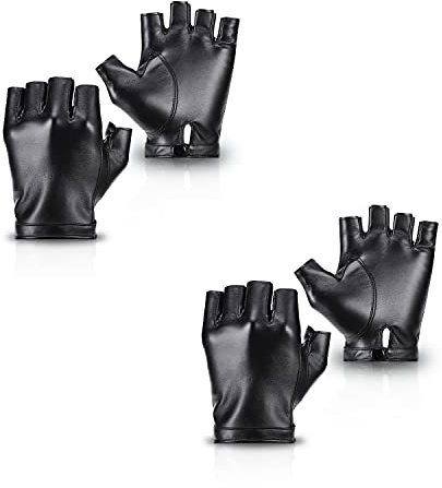 Accmor Fingerless PU Faux Leather Gloves, Driving Gloves Outdoor Sports Cosplay Costume Half Finger Glove for Women Men Teens, 2 Pack