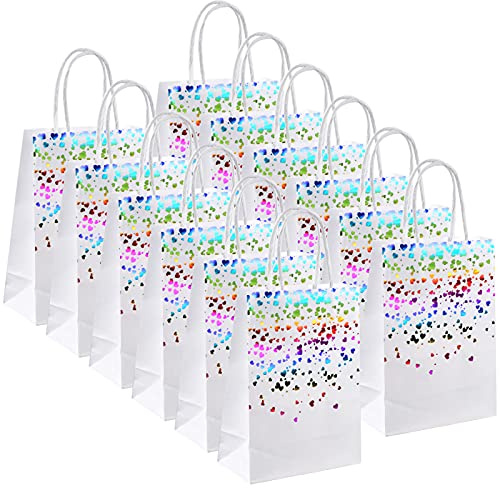 15 STK Kraft Papiertüten, Biologisch Abbaubar Papiertüten mit Griffen, Geschenk Geburtstag Tüten, Geschenk Papiertüten mit Punktherz Für party,Feiern,Babyparty,Halloween, Weihnachten (Weiß mit buntem)