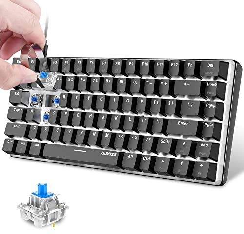 Hotswapple Gaming-Tastatur, 80% Mechanische Blaue Schalter Keyboard mit weiße LED-Hintergrundbeleuchtung, ABS-Tastenkappe, USB-Typ-C Verkabelt, 82 Tasten Anti-Ghosting, für PC, Laptop, Mac-Schwarz