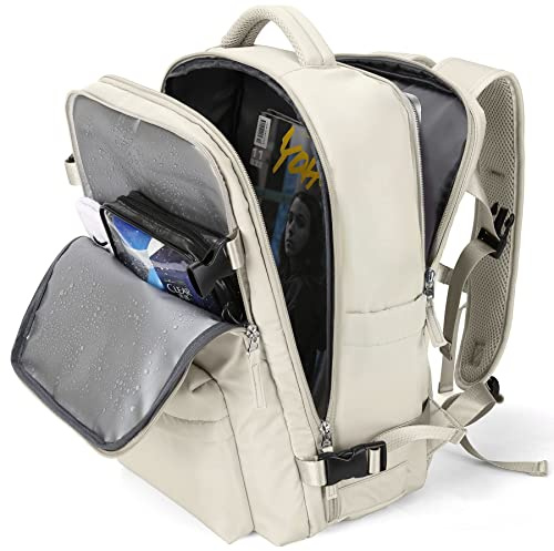 Large Travel Gym Backpack Women Carry On Backpack Flight Approved Hiking Waterproof Rucksack Casual Daypack Laptop bags airplanes Shoes Compartment Personal Item Travel Weekender Bag Essentials Beige