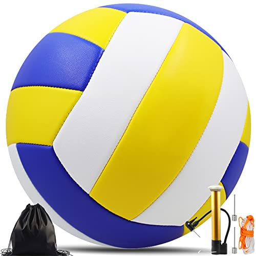 Bibykivn Palla da Pallavolo,Pallone Beach Volley,Soft Touch Volleyball, per Spiaggia Palestra Addestramento,Articolo Con Zaino e Borsa a Rete Con Pompa,Taglia 5 (A)