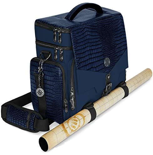 ENHANCE Collector's Edition RPG Adventurer's DND Bag - Bolsa De Viaje para Exteriores Dragon Hide con Bóveda De Mesa, Soporte para Tapete, Bolsillos para Dados Y Fichas, Se Adapta A 4-8 Libros (Azul)