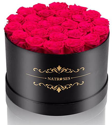 NATROSES 27 Stück Forever konservierte Rosen in einer Box, konservierte Blumen für Lieferung Geburtstag, Blumen Geschenke für Muttertag, Hot Pink