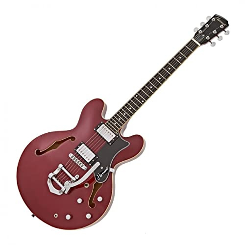 Semi Acoustic Guitar Full Size Hartwood Revival Red | Two vintage-style humbuckers, basswood body with excellent resonance, vibrato arm for pitch effects