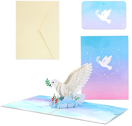 Karte zur Taufe mit Umschlag,Kommunion Karte mit Umschlag,Glückwunsch zur Taufe Konfirmation Kommunion Taufkarte mit Taube 3D Pop Up Karte Geschenk zur Taufe oder zur Geburt,für Junge oder Mädchen