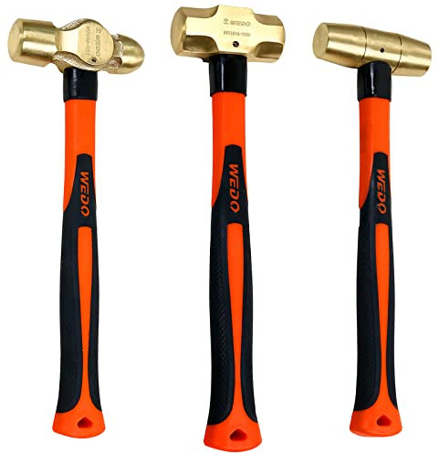 WEDO 3PCS Hammer Set,3lb Sledge Hammer,2lb Drum Type Hammer,2lb Ball Pein Hammer,Brass,Fiberglass Handle,Die-Forge,Corrosion Resistant