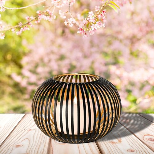 Skandinavisches Windlicht Amund modern aus Metall in Schwarz 17 cm