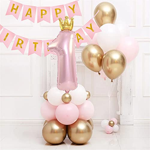 Jwssor Birthday Decoration,Pink Theme Party Decoration,Number Balloon,First Birthday,32pcs Balloon Set