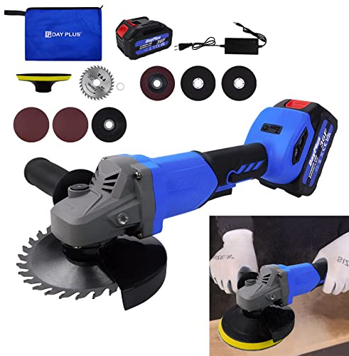 Cordless Angle Grinder 115mm with Battery and Charger, Polishing Grinding Wheels, Cutting Wheels, Auxiliary Handle, 10000 RPM, Electric Power Angle Grinder for Sanding Cutting, Grinding, Polishing