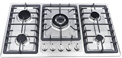 biniliubi Cocina Gas 5 Quemadores Empotrable Propano Acero Inoxidable Placa De Natural Butano Seguridad Llama Autoencendido Integrado Mandos MetáLica Cubierta Comercial Restaurantes DoméStica