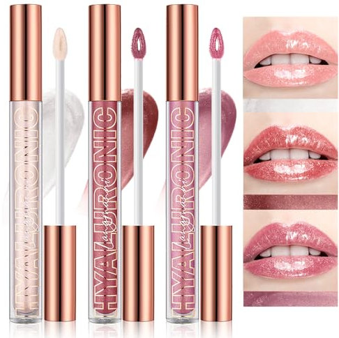 LANGMANNI 3Pcs Hyaluronic Acid Lip Gloss Set,Hydrate & High Shine Clear Looking Lips,Smooth Texture And Long Lasting Lip moisturizing,Brightening 0.1oz/pc (#1+#2+#3)
