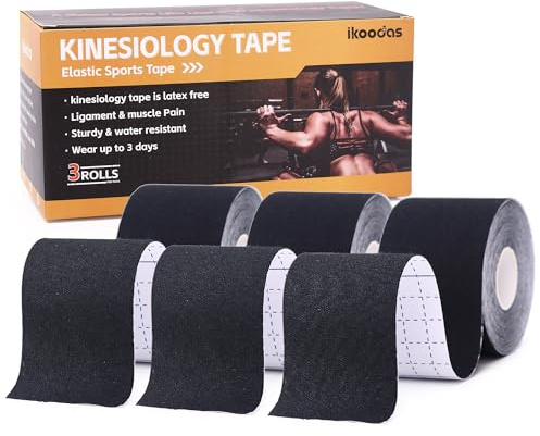 Kinesiologie Tape Physio Tape 5cm, Gelenke Unterstützung & Muskelschmerzlinderung, Schultern Plantar Fasciitis Knie Tape, Wasserdichtes & Latex Freies Kinesiotapes Sport Tape (Schwarz)