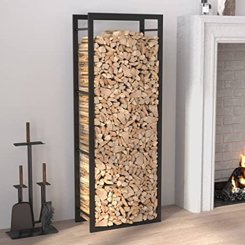 FIRBNUS Brennholzregal Mattschwarz 50x28x132 cm Stahl Brennholzregal Außen Holzunterstand Metall Brennholzregal Innen Brennholzregale Brennholzregal Metall Firewood Storage Holzlager Außen Metall