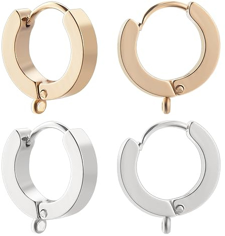 Beebeecraft 1 Box 16 Stück Runde Brisur-Haken 24K vergoldet und Sterling Silber 201 Edelstahl-Huggie-Creolen Brisur-Ohrringe Mit 316 Edelstahl Pin Für Die Schmuckherstellung DIY-Handwerk