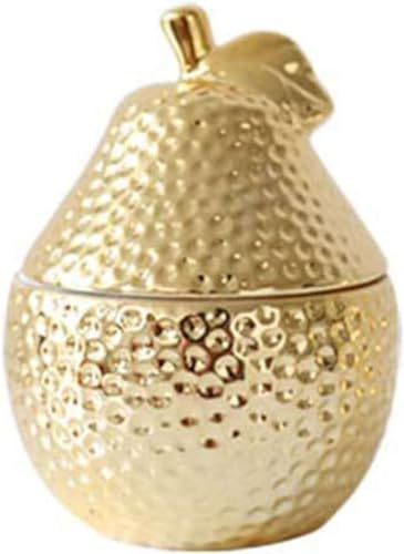 Azucarero de cerámica, azucarero dorado con tapa, azucarero for decoración del hogar, salero en forma de fruta, caja de condimentos, tarros de especias, caja de especias de cerámica con cuchara-pear-0