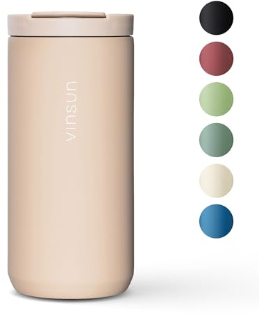 VINSUN Mug Isotherme Cafe 380ml - Tasse de Voyage Acier Inoxydable - Étanche, sans BPA, Chaud et Froid - Gobelet isotherme avec Couvercle pour Voyage, Voiture, Travail