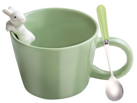 BigNoseDeer Lindas tazas de conejo de Pascua con conejo 3D en el interior, taza de café de cerámica Kawaii con cuchara, bonitos regalos de Pascua, regalos de broma para mujeres, regalos de elefante