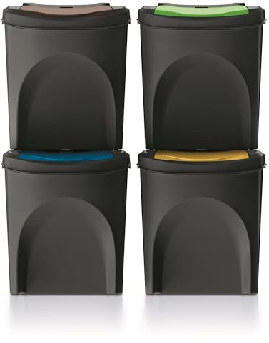 Keden Set med 4 sophinkar SORTIBOX 100% återvunnen svart plast, volym 4 x 25 L