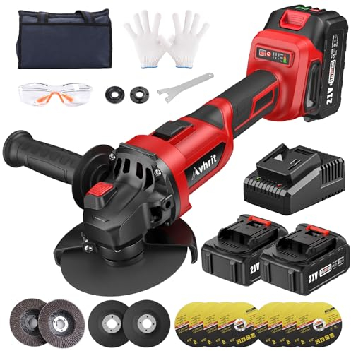 Avhrit Smerigliatrice Angolare a Batteria 21V, 125mm Smerigliatrice angolare senza fil con 2 batterie 4.0Ah, 900W, 9500 RPM con ruote da taglio, levigatrice lamellare per taglio e macinazione