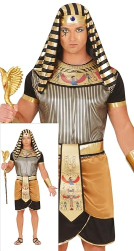 FIESTAS GUIRCA Déguisement Pharaon Doré Roi d'Egypte pour Homme - Toge égyptienne noire et dorée avec couvre-chef Taille M