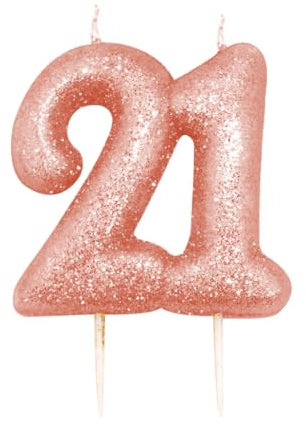 Anniversary House Metallic Rose Gold Glitter Candle, Number 21, 21st Birthday Cake Topper, 7 Centimetres, Pack of 1, AHC245