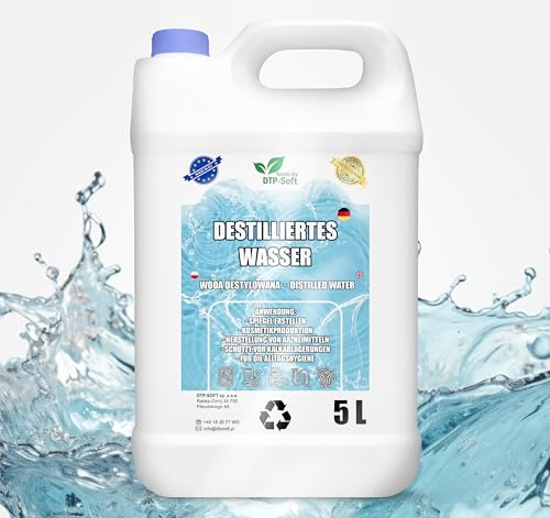 5L destilliertes Wasser 100% reines | Demineralisiertes Wasser 5 Liter - destilliertes Wasser geeignet für Bügeleisen, Luftbefeuchter, Batterien und vieles mehr