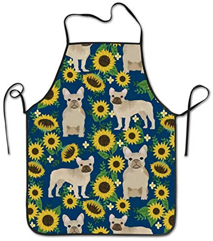 Personalisiert Grillschürzen Französische Bulldogge Sonnenblumen Grillschürze Verstellbare Latzschürze Weich Malschürze Für Küche Männer