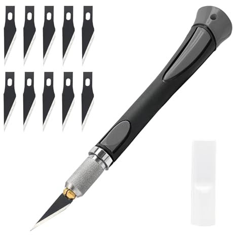 OWLMATE Scalpel Chirurgical avec 10 Lames de Antirouille, Cutter de Précision, Scalpel de Découpe pour Découpe de Travail D'art Bricolage, Spéléologie, Sculpture, Couteaux de Loisirs