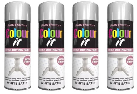 GSV Essentials White Satin Spray Paint, Smooth Finish Multipurpose Paint for Wood, Metal, Plastic, Brick, DIY Projects, Indoor and Outdoor Use, 250ML (4 PCS)