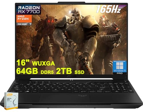 ASUS TUF Gaming A16 Laptop | 16 WUXGA 165Hz 100% sRGB | AMD 8-core Ryzen 7 7735HS | 64GB DDR5 2TB SSD | Radeon RX7700S 8GB Graphic (>RTX4060) | Backlit USB-C USB4 Win11Pro w/DLCA Accessory