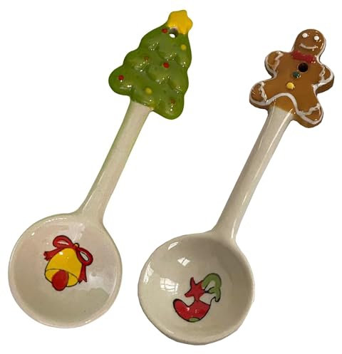 Set di 4 cucchiai natalizi in ceramica, creativi, cucchiaini da caffè, tè, zuppa, dessert, per mescolare bevande, frappè, marmellata (4 stili)