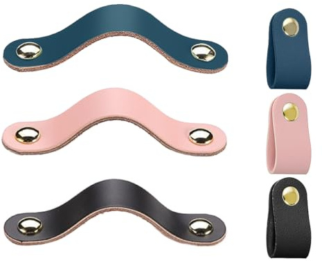 Ledergriffe für Möbel, 6 Stück Schrankgriffe Rosa Möbelgriffe Schubladengriff, Ledergriffe Möbel, Schubladengriff Knöpfe Möbelgriff Leder für Küchenschränke Schränke Bad, mit 12 Schrauben